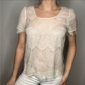 Esley Short Sleeve Boho Gypsy Ivory Lace Blouse M